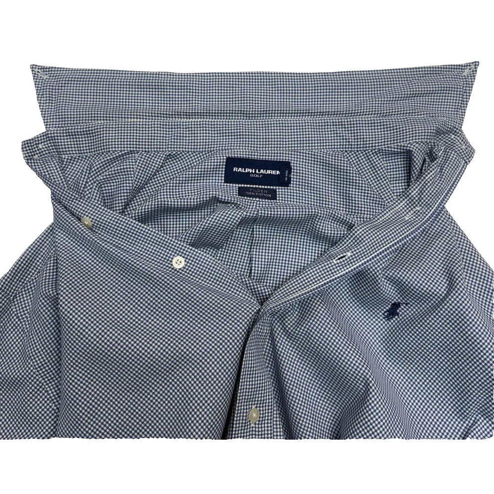 Ralph Lauren Golf Tilden Shirt Mens Large Blue White Plaid Long Sleeve Preppy‎ - Picture 9 of 11